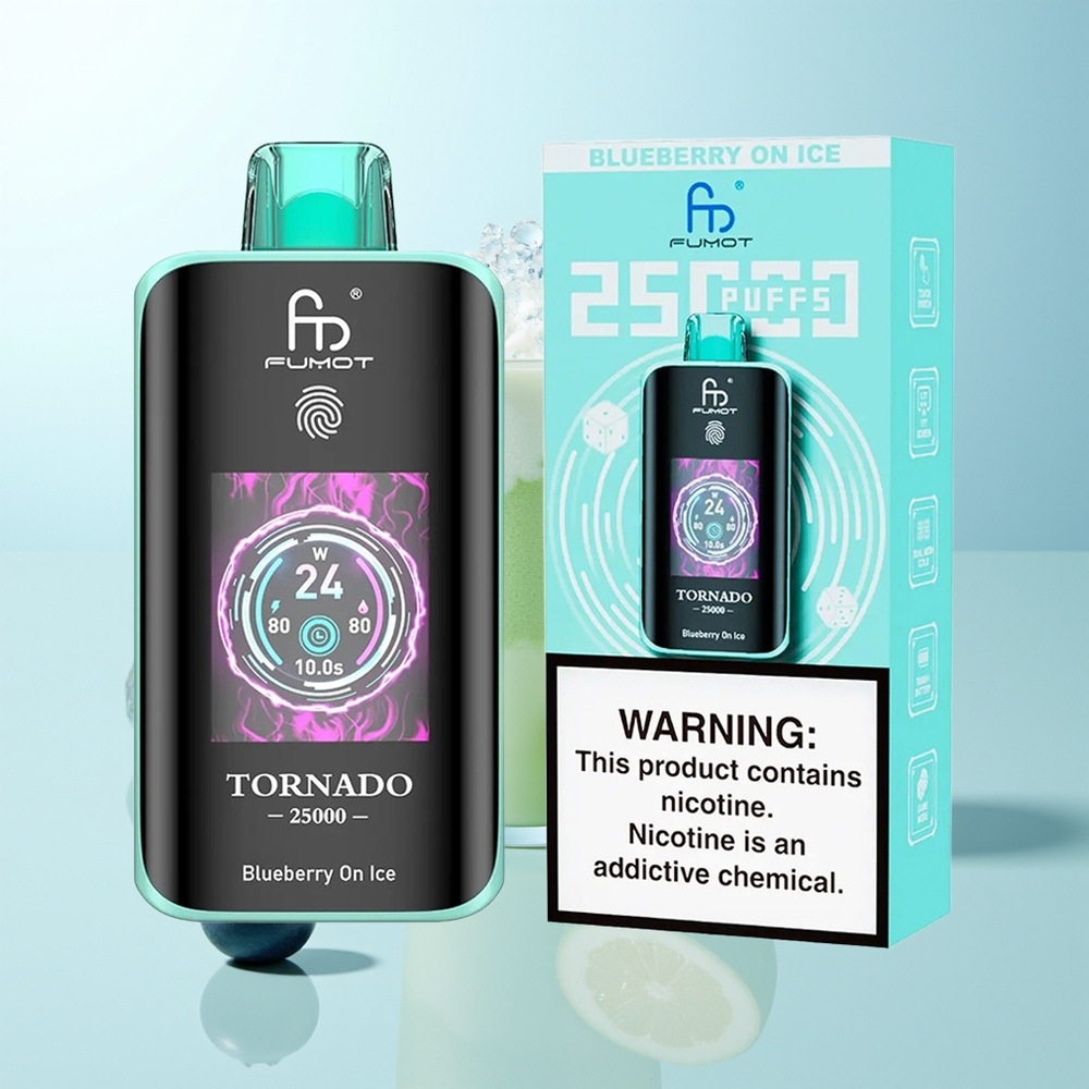 Fumot Tornado 25000 Puffs Vape Disposable Arándano en Hielo con Pantalla HD Batería 700mAh Recargable y Puerto Tipo-C