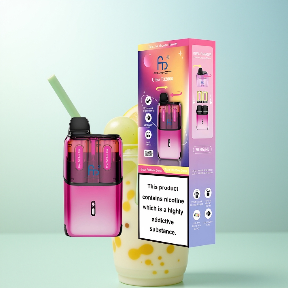 Fumot Ultra T32000 32000 Bocanadas Gotas de Arcoíris de Uva - Fresas Arcoíris Carga Rápida Tipo-C 24ml 20mg Bobina de Malla Avanzada