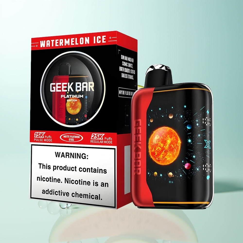 GEEK BAR Platinum Edition 25000 Bocanadas Sandía Helada con Modo Regular Modo Pulso Acabado en Acero Platino Mate Pantalla Curva 3D Dinámica Carga Rápida USB-Type C