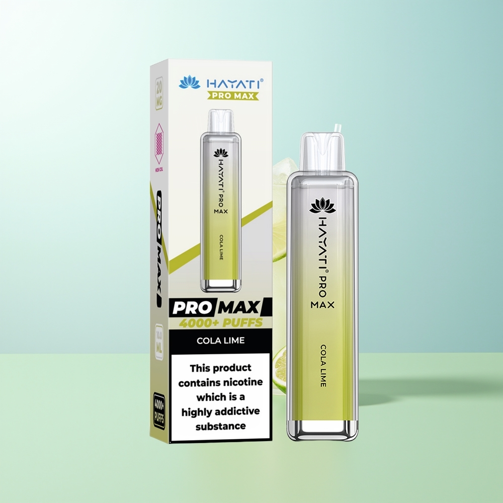 Hayati Pro Max 4000 Caladas Vape Cola Lima Recargable 2ml/10ml 5 Nicotina LED Cristal