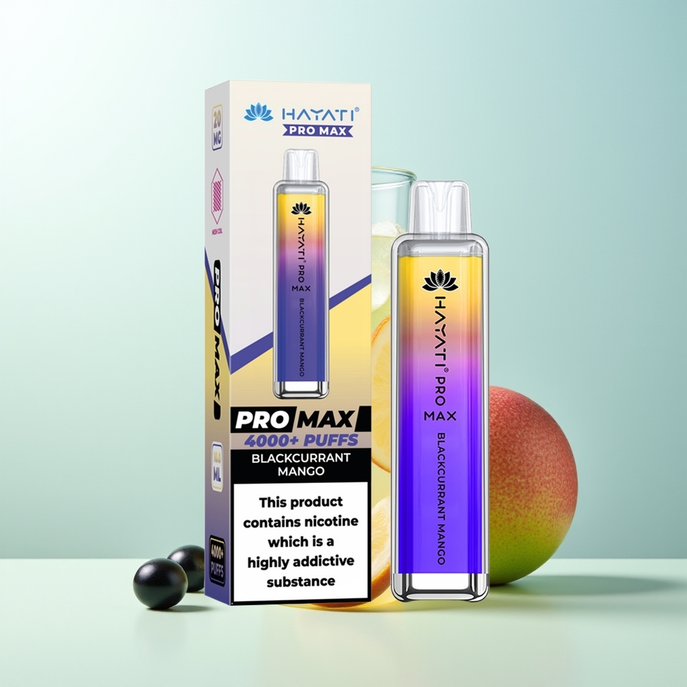 Hayati Pro Max 4000 Caladas Vape Desechable Grosella Negra Mango Recargable 1400mAh LED Cristal TPD