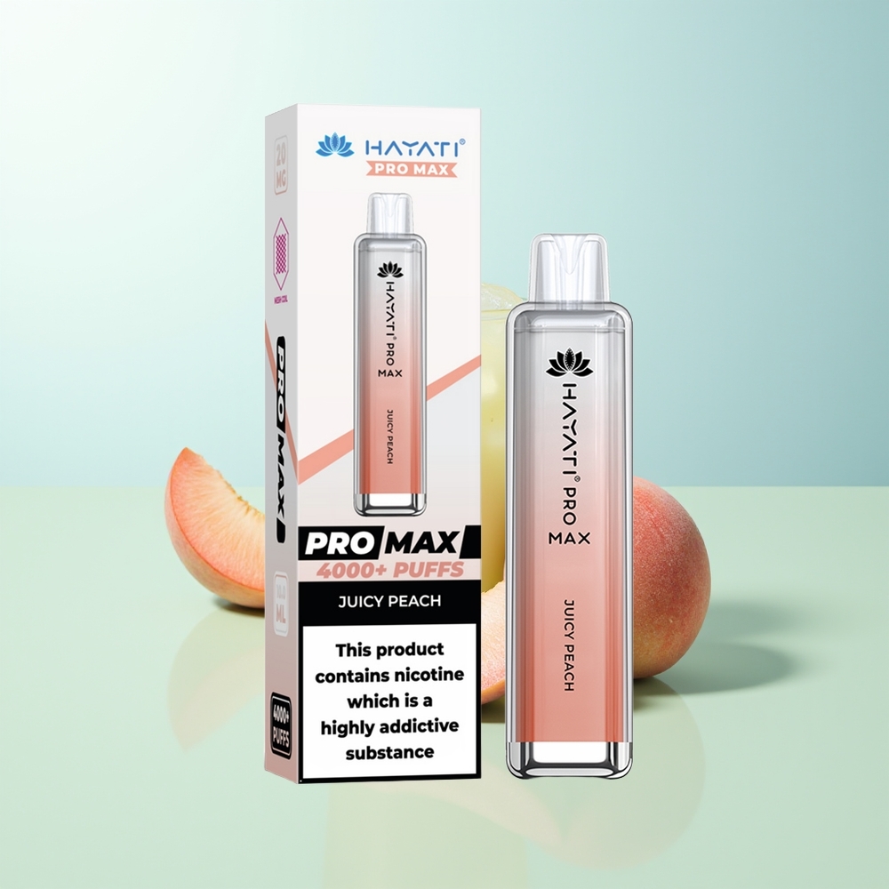 Hayati Pro Max 4000 Caladas Vape Desechable Melocotón Jugoso con Batería Recargable 1400mAh y Doble Bobina Mesh 11 Ohm