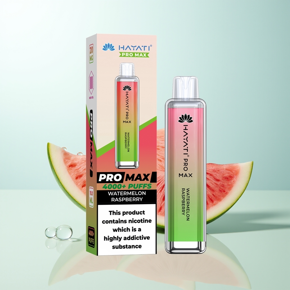 Hayati Pro Max 4000 Caladas Vape Desechable Sandía Frambuesa Batería Recargable 1400mAh LED