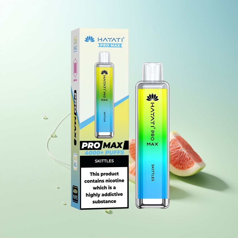 Hayati Pro Max 4000 Caladas Vape Skittles Recargable con Batería 1400mAh y Luz LED