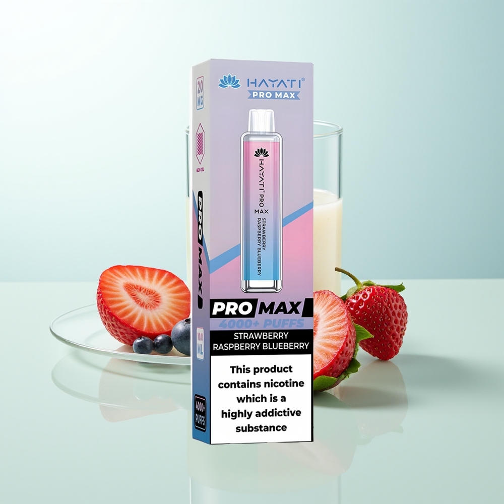 Hayati Pro Max 4000 Puffs Fresa Frambuesa Arándano Dual 11 Ohm Recargable