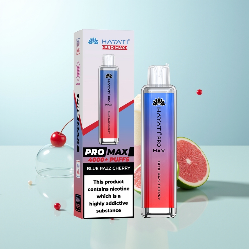 Hayati Pro Max 4000 Puffs Vape Desechable Arándano Azul Cereza Dual 11 Ohm Mesh Coil Recargable LED
