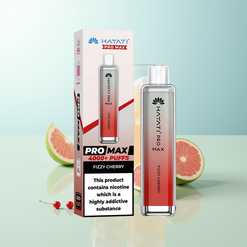 Hayati Pro Max 4000 Puffs Vape Desechable Cereza Efervescente con Batería Recargable 1400mAh y LED