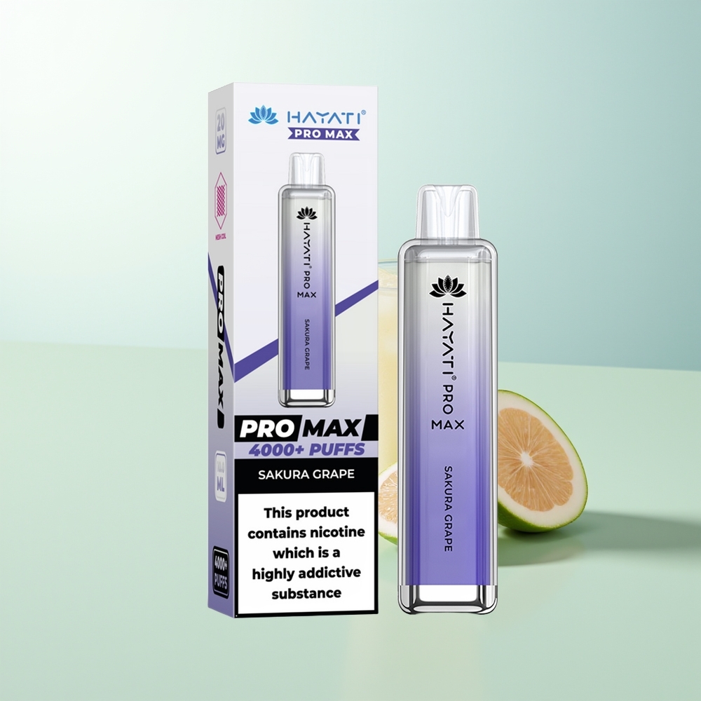 Hayati Pro Max 4000 Puffs Vape Desechable Cereza Uva Dual 11 Ohm Mesh LED Recargable