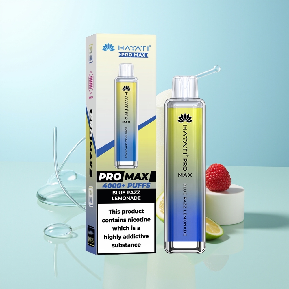 Hayati Pro Max 4000 Puffs Vape Desechable Frambuesa Azul Limonada con Batería Recargable 1400mAh y Luz LED
