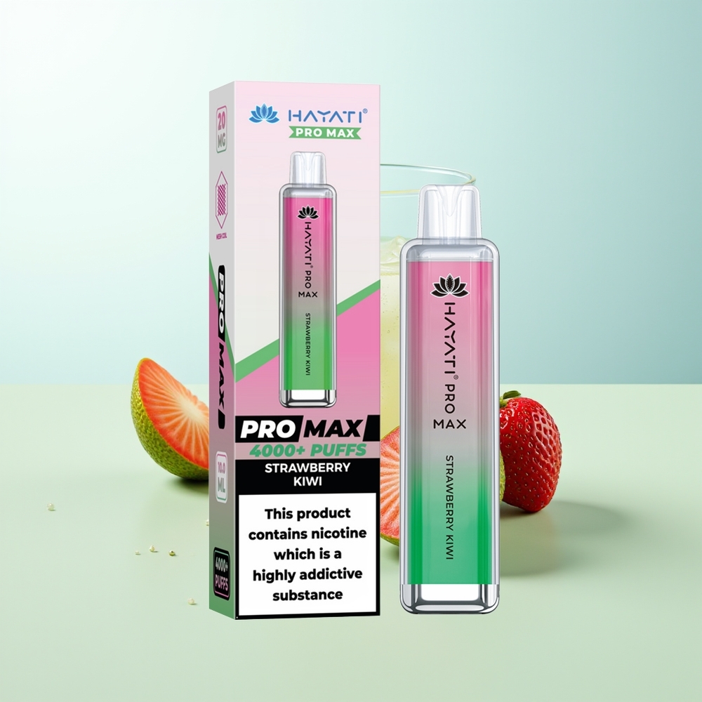 Hayati Pro Max 4000 Puffs Vape Desechable Fresa Kiwi con Batería Recargable 1400mAh y LED