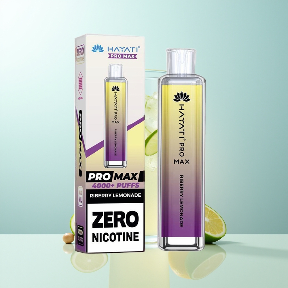 Hayati Pro Max 4000 Puffs Vape Desechable Limonada de Frambuesa Dual 11 Ohm Recargable LED Cristal