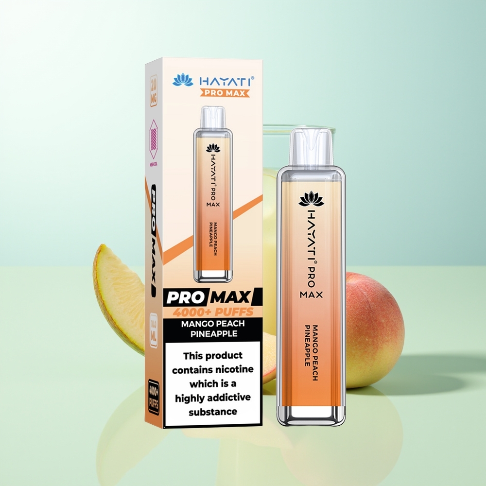 Hayati Pro Max 4000 Puffs Vape Desechable Mango Melocotón Piña con Batería Recargable 1400mAh y LED