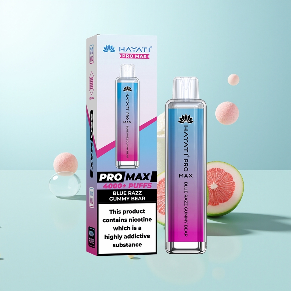 Hayati Pro Max 4000 Puffs Vape Disposable Gominola Azul Frambuesa Dual 11 Ohm 1400mAh Recargable