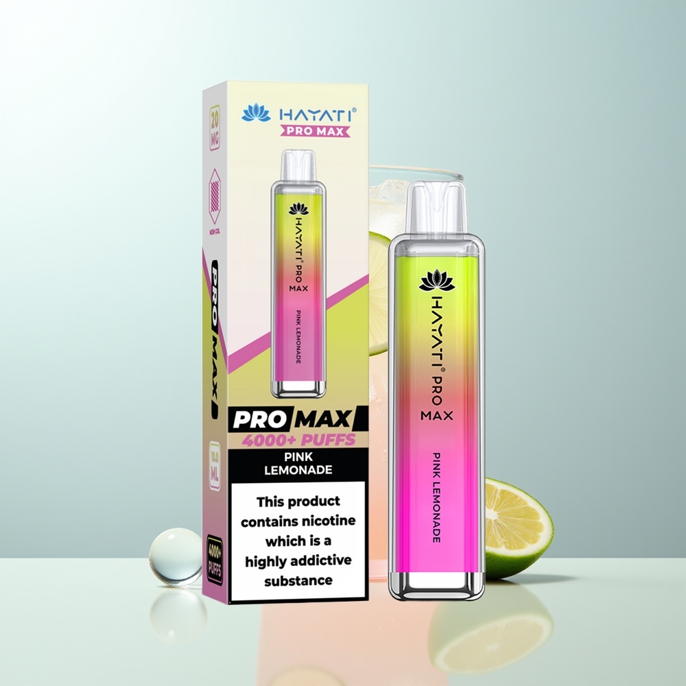 Hayati Pro Max 4000 Puffs Vape Limonada Rosa Recargable con Batería 1400mAh y LED