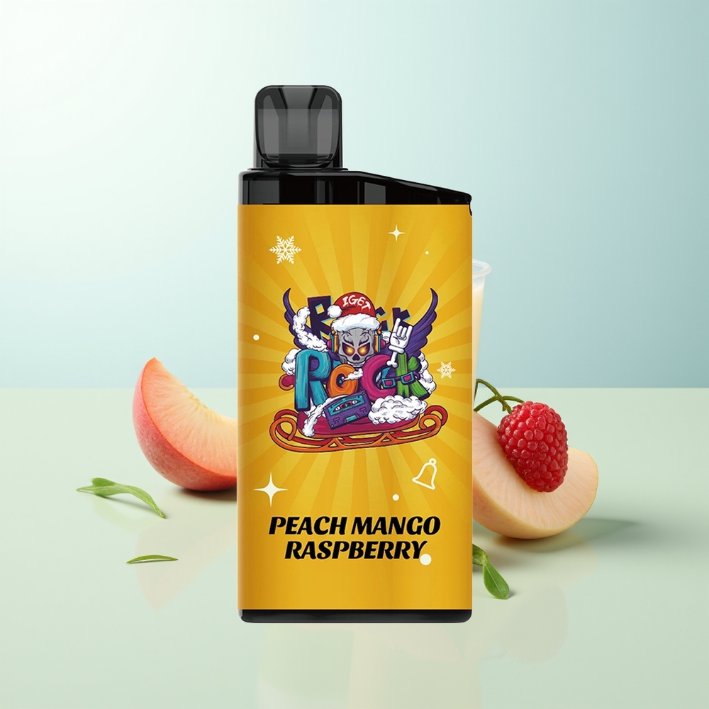 IGET Bar 3500 Puffs Vape Desechable Durazno Mango Frambuesa con Bobina Mesh de 12 Ohm y Batería de 1400 mAh
