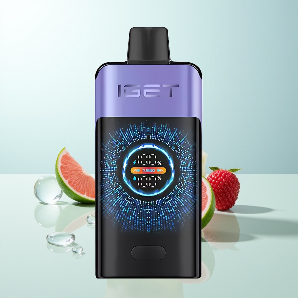 IGET ONE 12000 Puffs Vape Desechable Frambuesa Uva Hielo con Pantalla Curva Grande y Batería de 2700 mAh