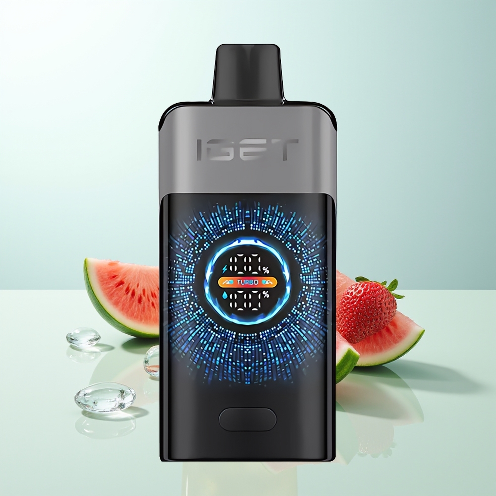 IGET ONE 12000 Puffs Vape Desechable Fresa Sandía Hielo con Pantalla Curva Grande y Doble Bobina Mesh