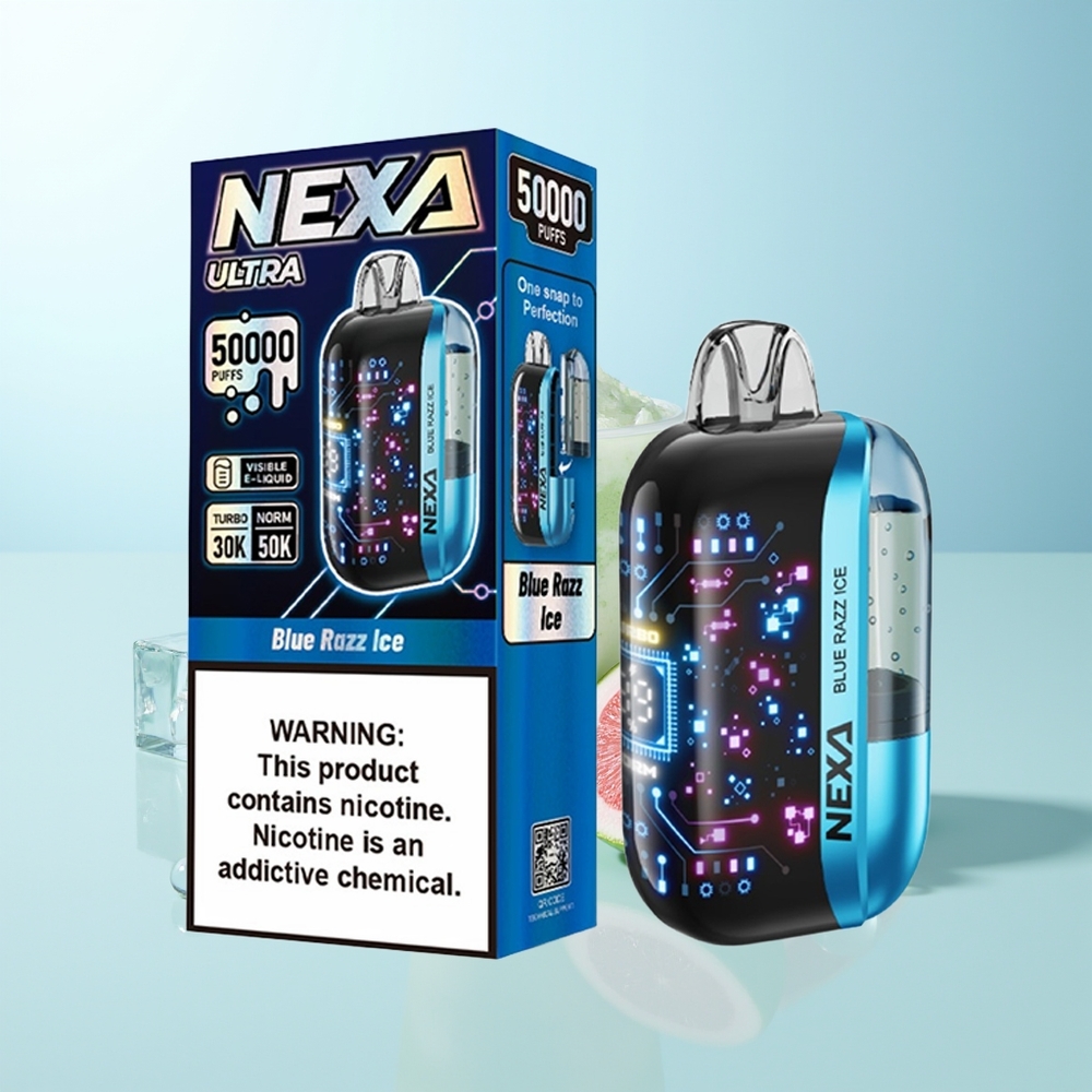 NEXA Ultra 50000 Puffs Azul Frambuesa Hielo 20ml 800mAh Pantalla 3D Tipo-C