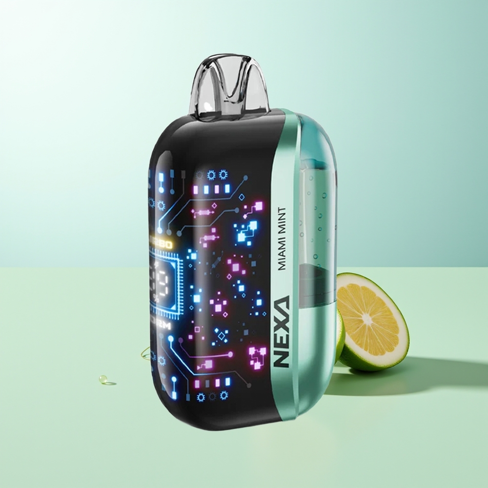 NEXA Ultra 50000 Puffs Menta de Miami Disposable Vape 20ml 800mah 5 Nicotina 09ohm Dual Mesh Pantalla 3D Tipo-C