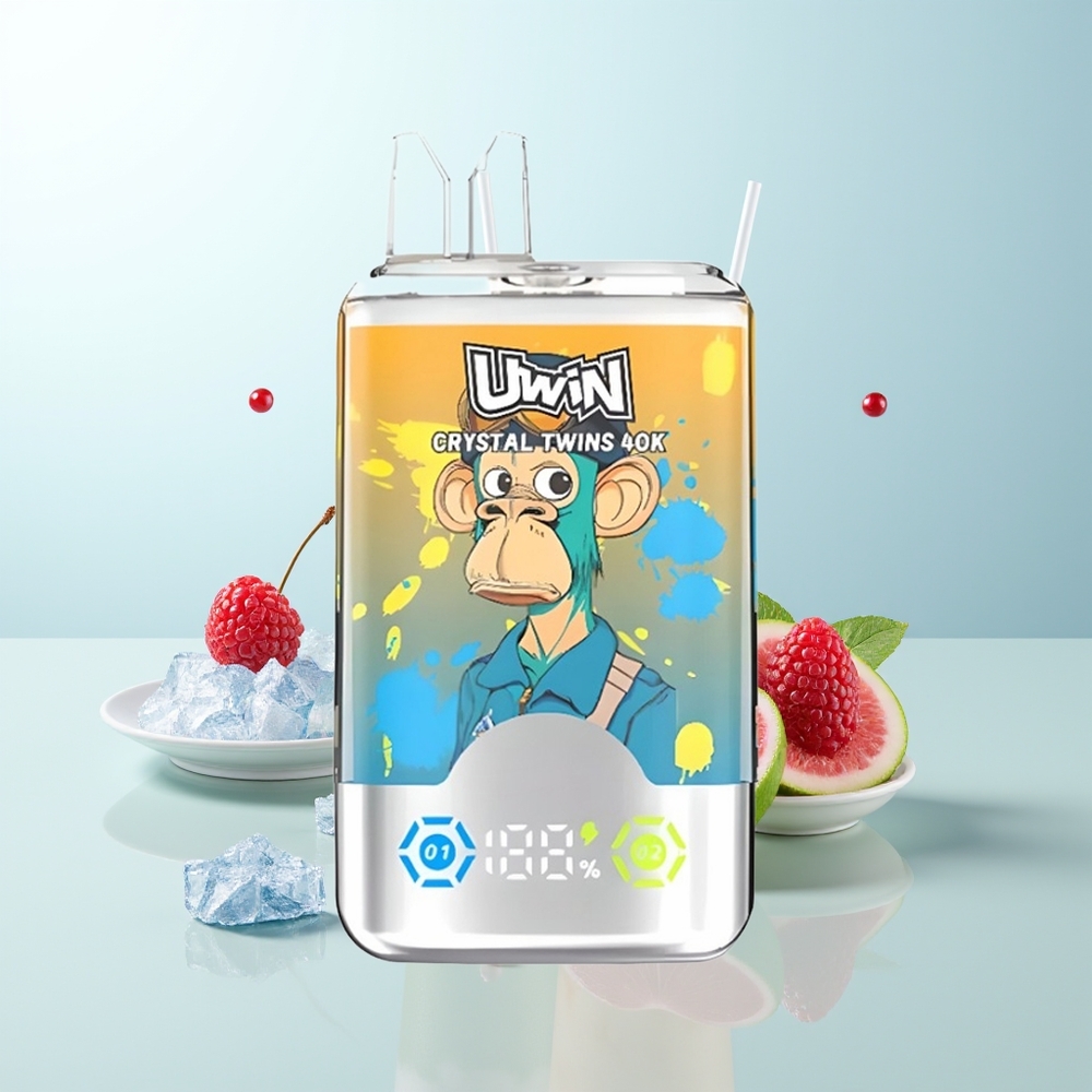UWIN Crystal Twins 40000 Puffs Dos Sabores en un Dispositivo Arándano Frambuesa Cereza Hielo 06 Ohm 850mAh 32ml Tipo-C