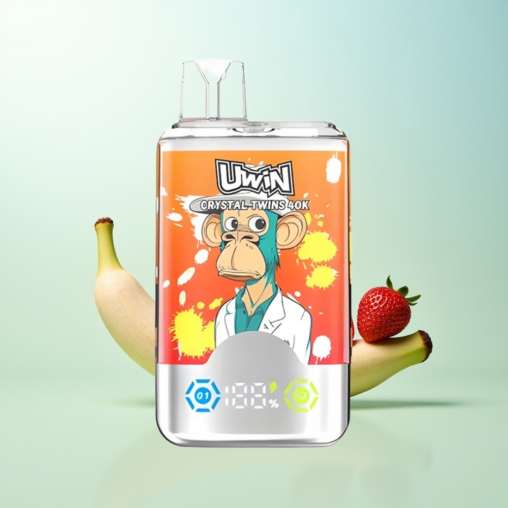 UWIN Crystal Twins 40000 Puffs Fresa Plátano Amor 66 con 32ml de Líquido y Batería Recargable de 850mAh
