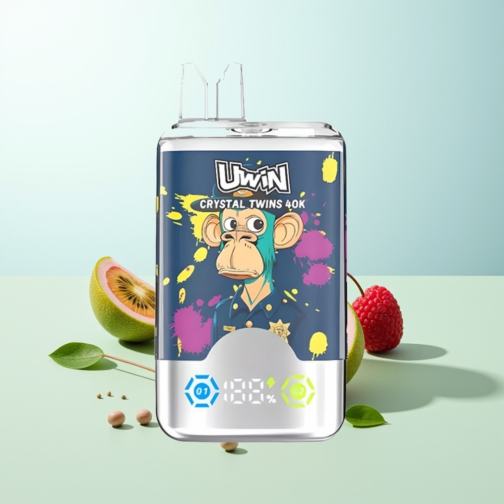 UWIN Crystal Twins 40000 Puffs Vape Disposable Kiwi Maracuyá Guayaba Arándano Frambuesa 32ml 850mAh Tipo-C Recargable 06 Ohm