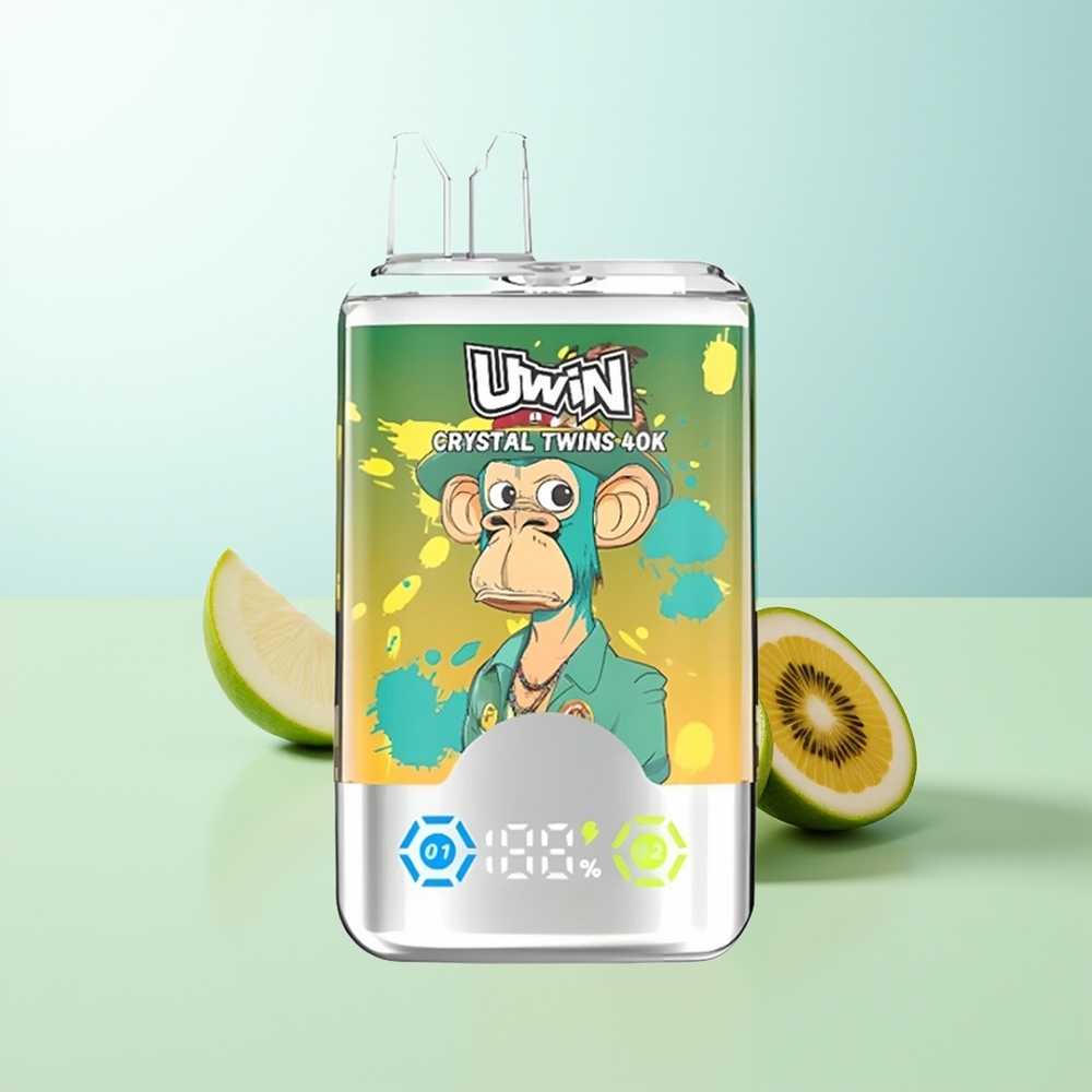UWIN Crystal Twins 40000 Puffs Vape Disposable Kiwi Maracuyá Guayaba Dos Manzanas con Batería Recargable 850mAh y Carga Tipo-C