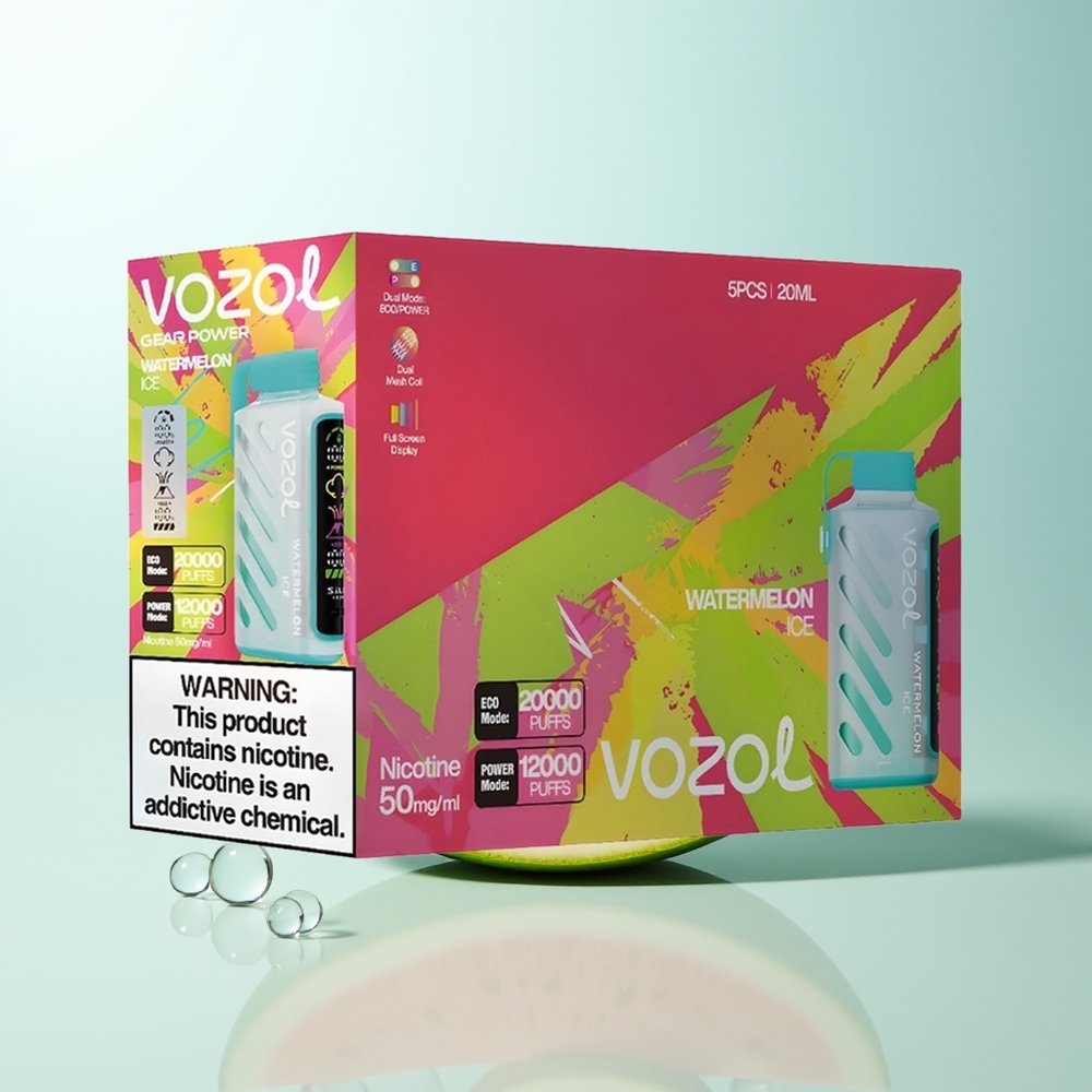 VOZOL Gear Power 20000 Caladas Vape Sandía Helada con Tecnología SiLC Pantalla Completa Doble Malla y 20mL
