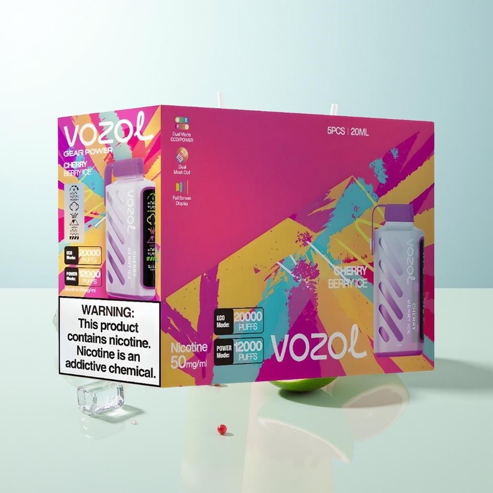 VOZOL Gear Power 20000 Puffs Cereza Baya Helada Pantalla Completa Dual Mesh Coil 20mL 5