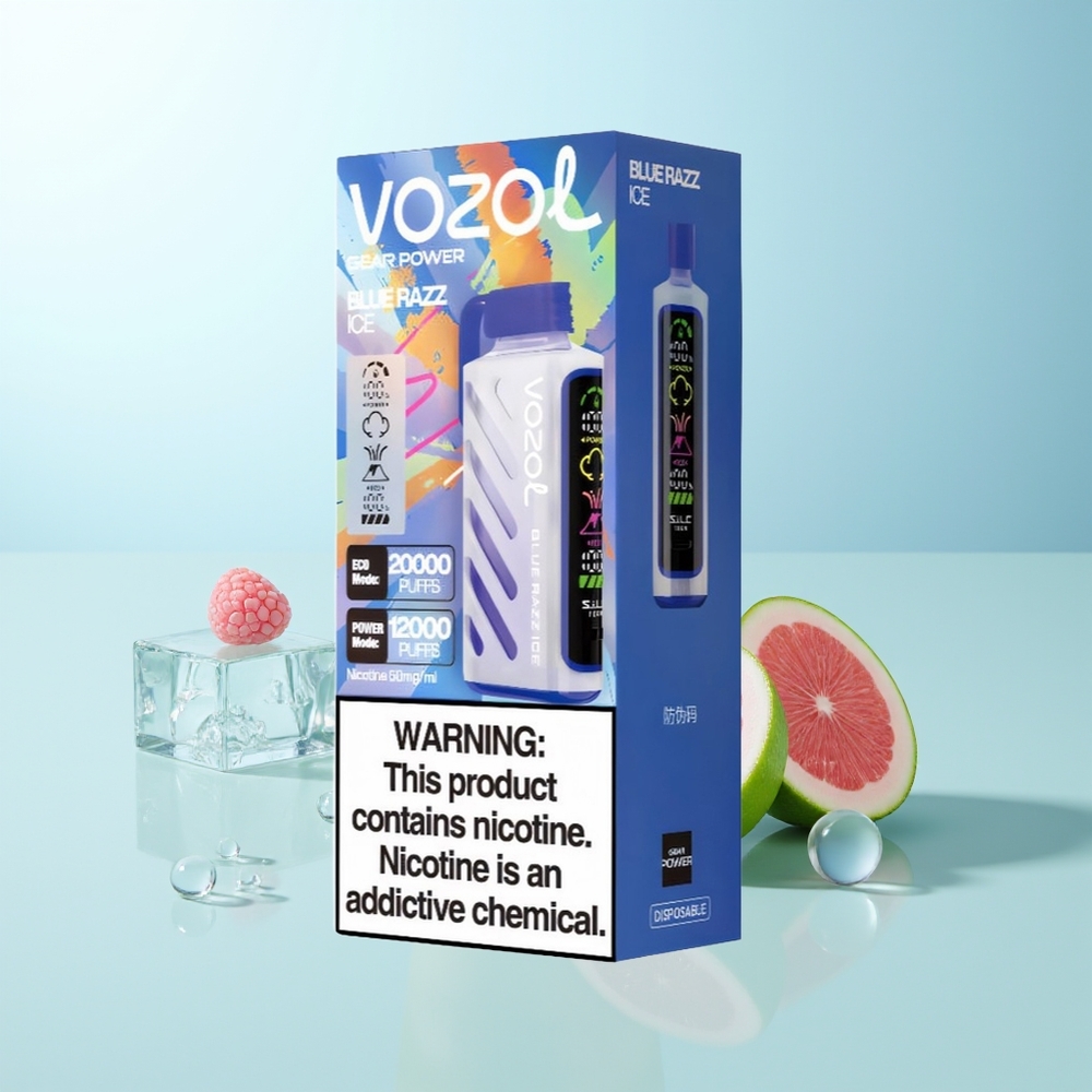 VOZOL Gear Power 20000 Puffs Vape Azul Frambuesa Hielo con SiLC Tech Dual Mesh Coil Pantalla Completa y 20mL