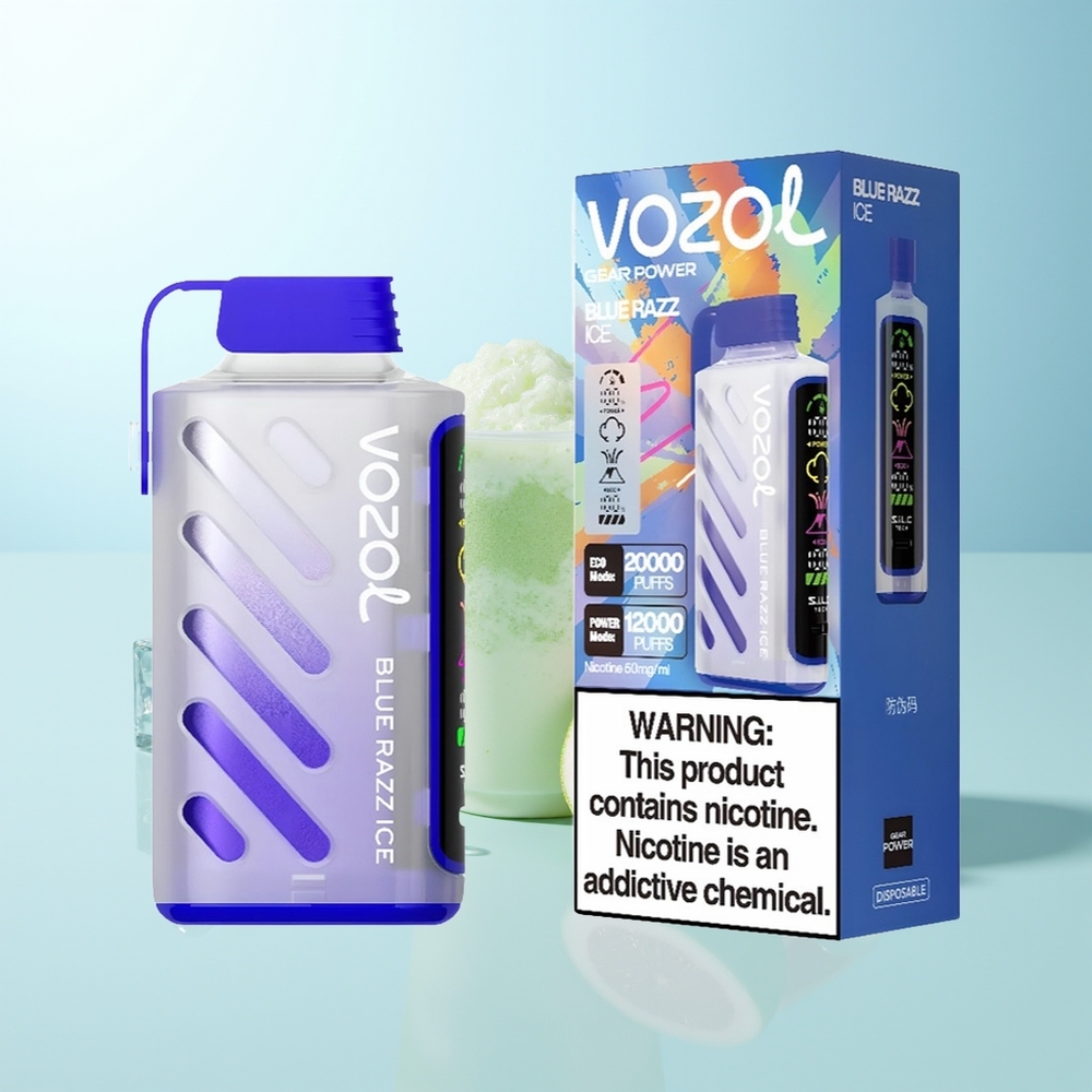 VOZOL Gear Power 20000 Puffs Vape Azul Frambuesa Hielo con SiLC Tech Dual Mesh Coil Pantalla Completa y 20mL