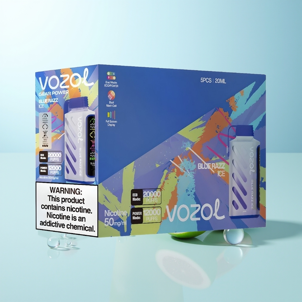 VOZOL Gear Power 20000 Puffs Vape Azul Frambuesa Hielo con SiLC Tech Dual Mesh Coil Pantalla Completa y 20mL