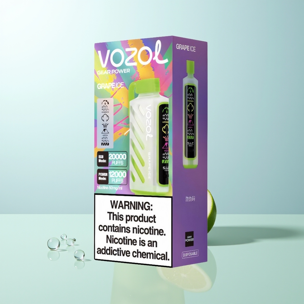 VOZOL Gear Power 20000 Puffs Vape Uva Hielo con SiLC Tech Dual Mesh Coil Pantalla Completa y 20mL