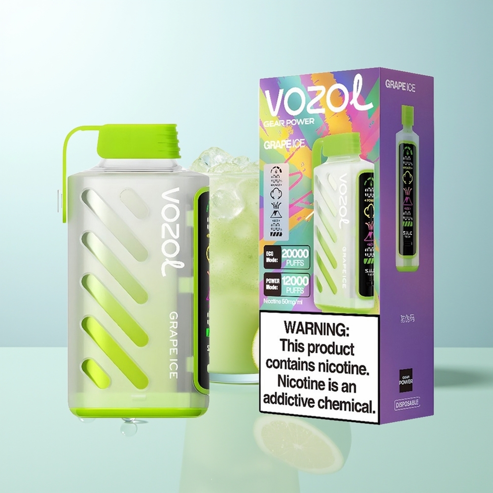 VOZOL Gear Power 20000 Puffs Vape Uva Hielo con SiLC Tech Dual Mesh Coil Pantalla Completa y 20mL