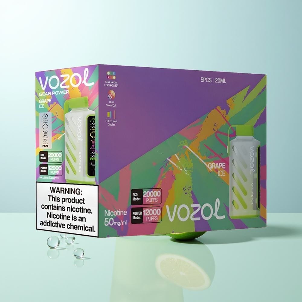 VOZOL Gear Power 20000 Puffs Vape Uva Hielo con SiLC Tech Dual Mesh Coil Pantalla Completa y 20mL