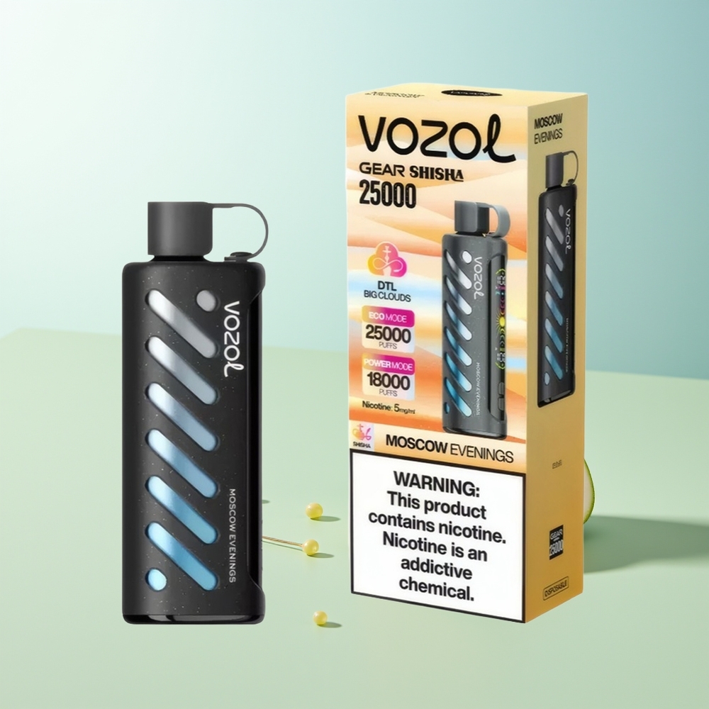 VOZOL Gear Shisha 25000 Puffs 30 Sabores Deliciosos Chip Inteligente SiLC Tech Modos Dual Mesh Doble Batería 1000mAh Nicotina 5mg/ml Noches de Moscú