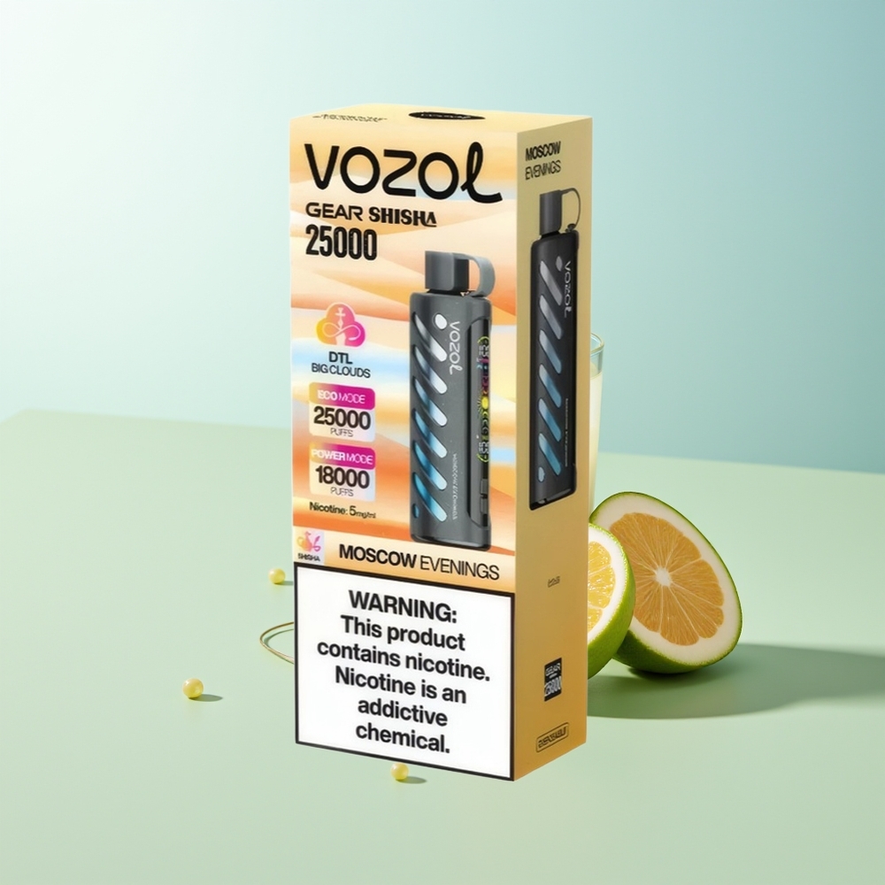 VOZOL Gear Shisha 25000 Puffs 30 Sabores Deliciosos Chip Inteligente SiLC Tech Modos Dual Mesh Doble Batería 1000mAh Nicotina 5mg/ml Noches de Moscú