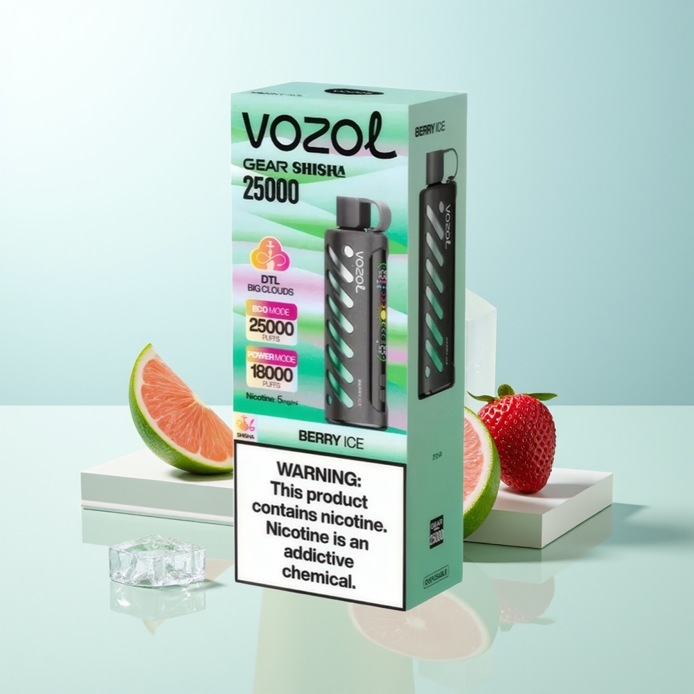 VOZOL Gear Shisha 25000 Puffs Bayas Hielo Shisha Doble Malla SiLC Tech 1000mAh 5mg/ml