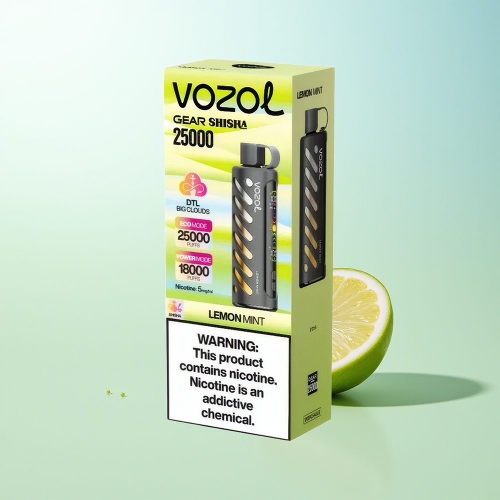 VOZOL Gear Shisha 25000 Puffs Limón Menta Dual Mesh SiLC Tech 5mg/ml