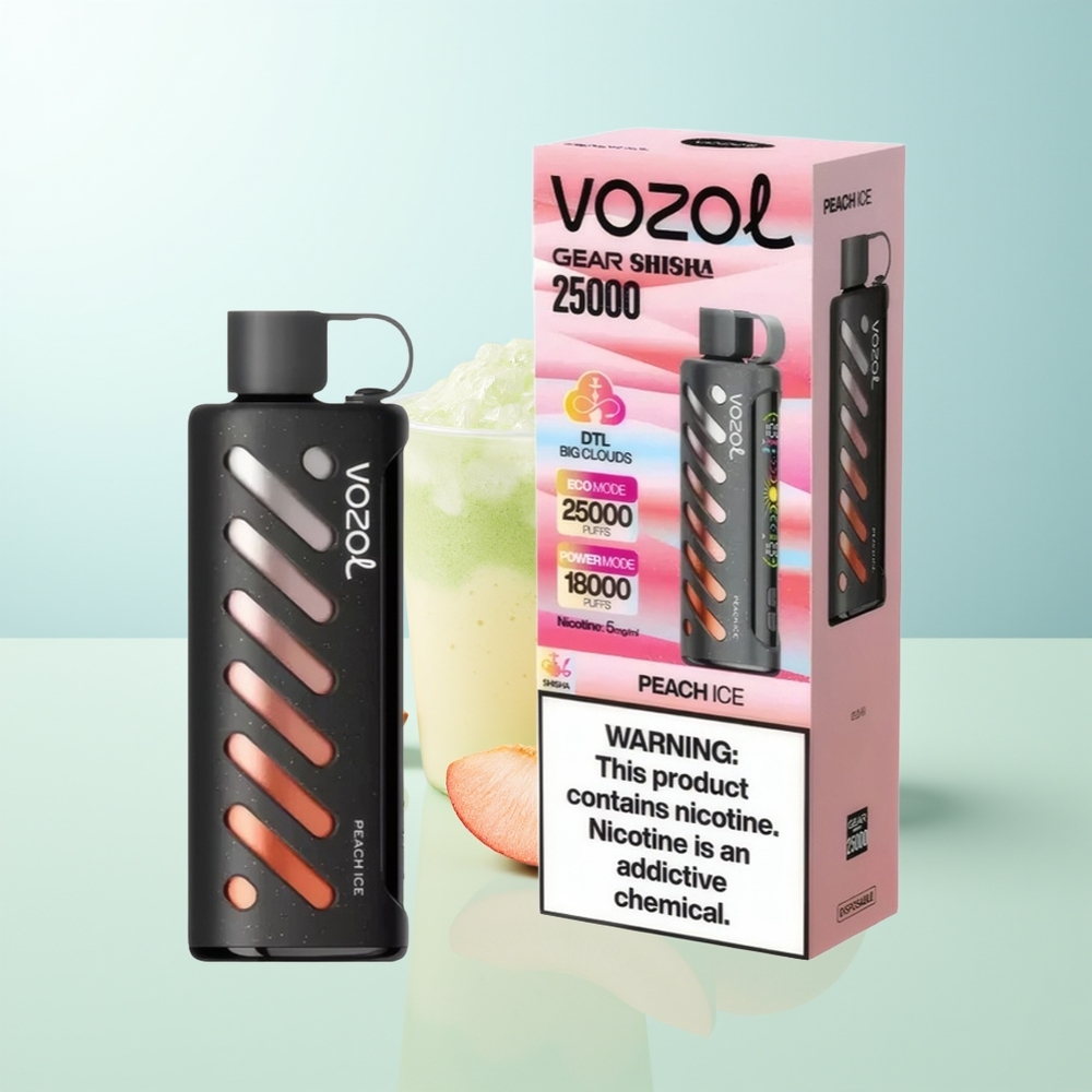 VOZOL Gear Shisha 25000 Puffs Melocotón Hielo Doble Malla SiLC Tech 1000mAh 5mg/ml