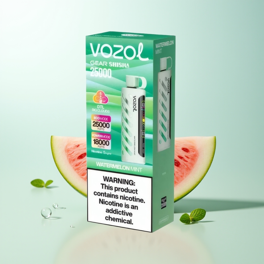 VOZOL Gear Shisha 25000 Puffs Sandía Menta Chip Inteligente SiLC Tech Dual Mesh 1000mAh 5mg/ml