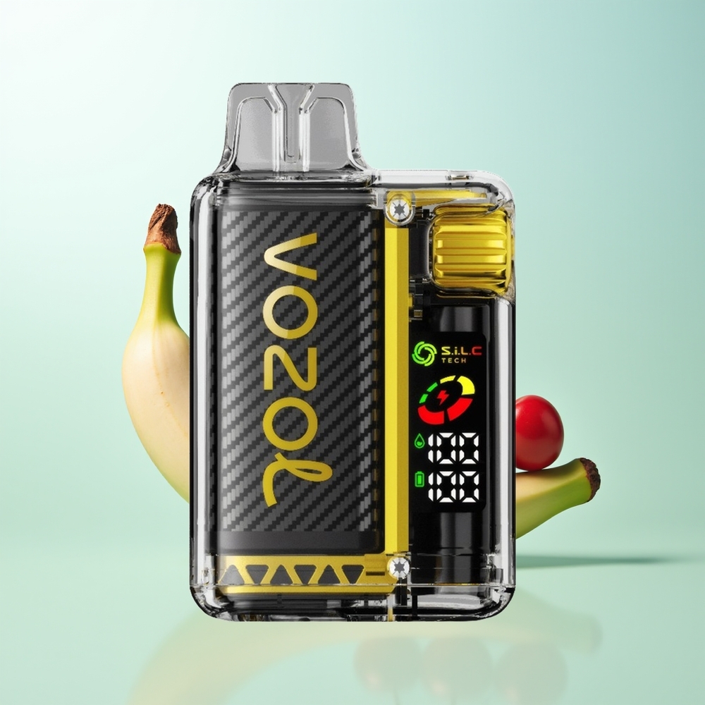 VOZOL Vista 20000 Puffs Vape Recargable Fruta del Dragón Plátano Cereza Pantalla OLED Bobina Dual Mesh MCU 6 Niveles
