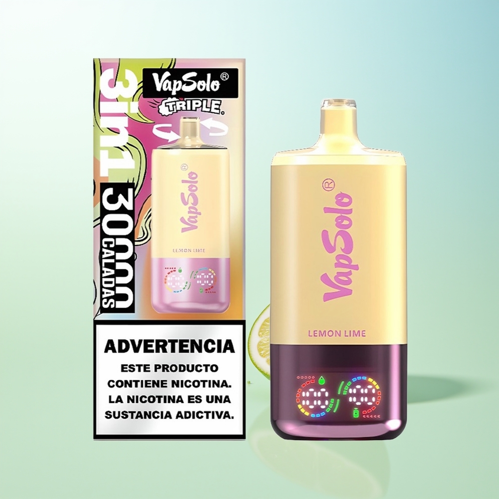 VapSolo Triple 30000 Puffs Vape Desechable Limón Lima 40ml 3 Tanques Tipo-C
