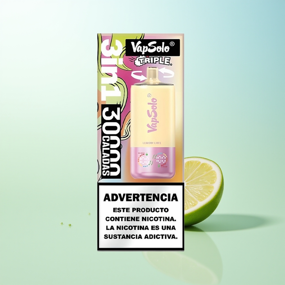 VapSolo Triple 30000 Puffs Vape Desechable Limón Lima 40ml 3 Tanques Tipo-C