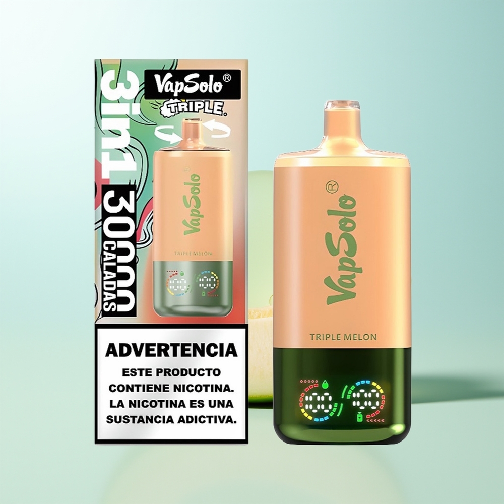 VapSolo Triple 30000 Puffs Vape Triple Melón 40ml 20/50mg Tipo-C 3 Tanques