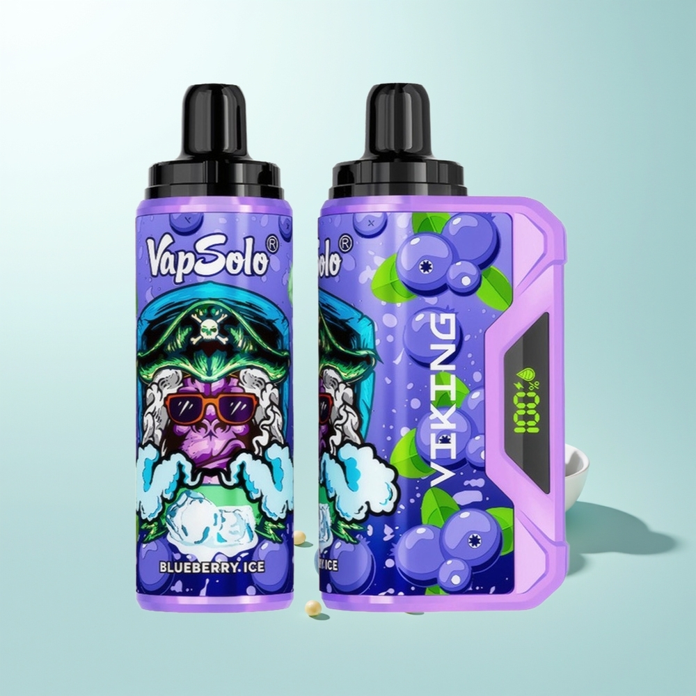 VapSolo VIKING 12000 Puffs Arándano Disposable Vape Tipo-C Pantalla LED 22ml