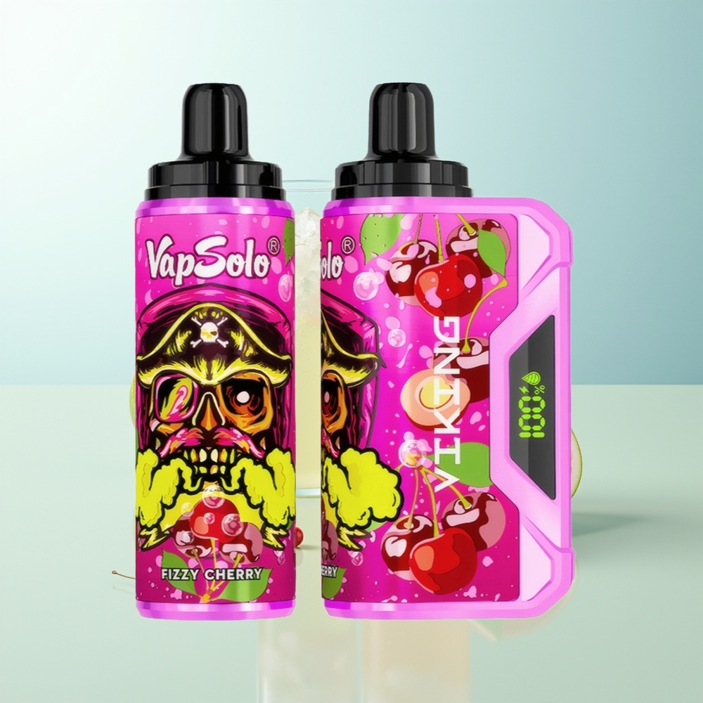 VapSolo VIKING 12000 Puffs Cereza Burbujeante Tipo-C 22ml Pantalla LED 20mg/ml 50mg/ml