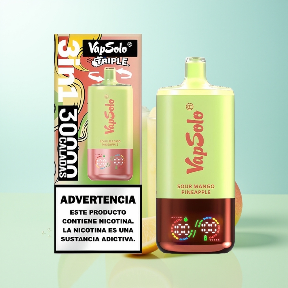 Vapsolo Triple 30000 Puffs Disposable Vape Mango Piña Ácido 40ml Tipo-C 3 Tanques