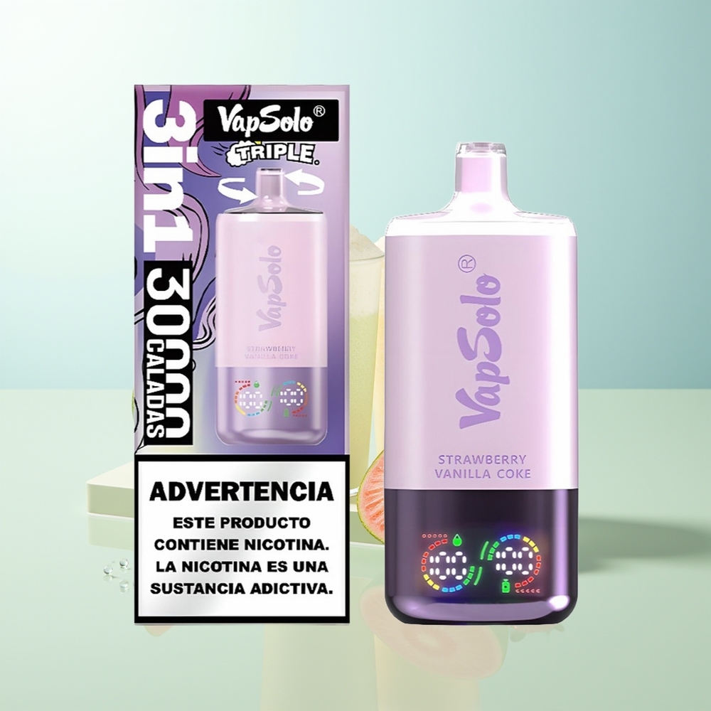 Vapsolo Triple 30000 Puffs Fresa Vainilla Coca Desechable Tipo-C 40ml