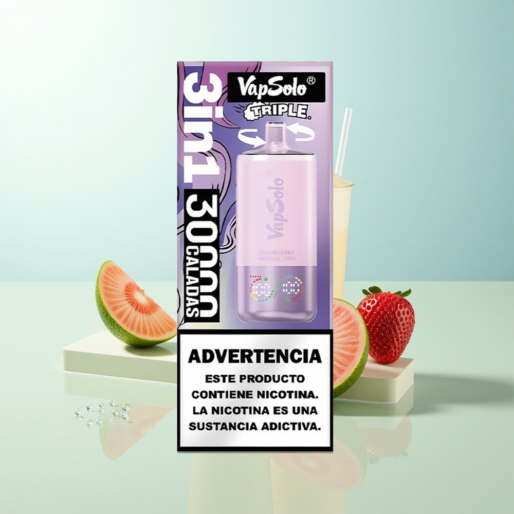 Vapsolo Triple 30000 Puffs Fresa Vainilla Coca Desechable Tipo-C 40ml